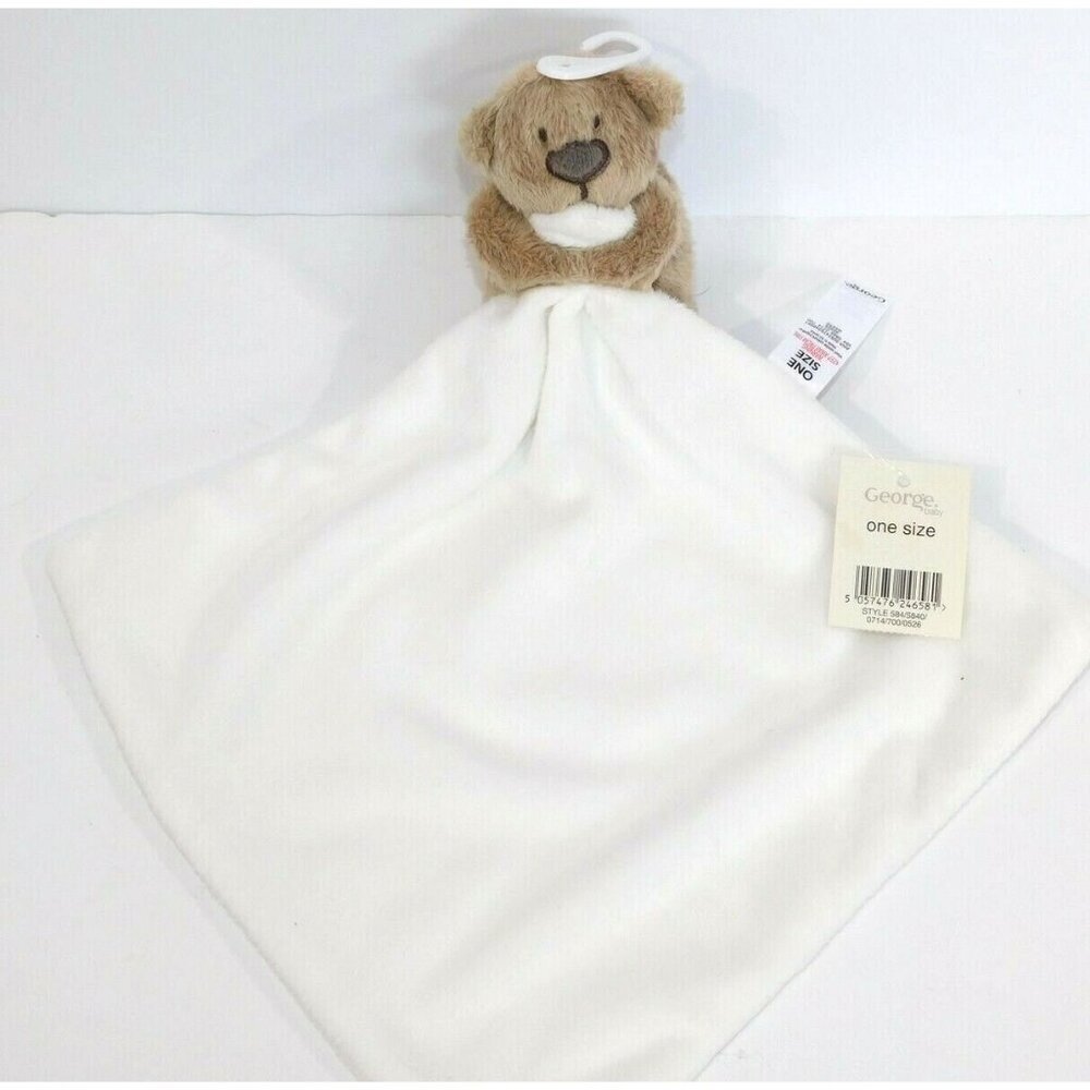 George Brown Bear White Security Blanket Plush NEW w Tag Baby Lovey Teddy Nunu